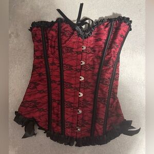 Red and Black Lace Corset Top